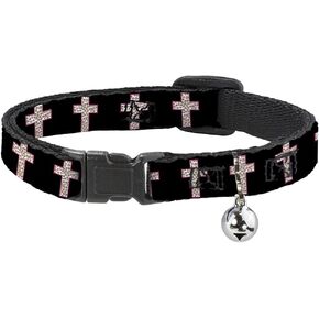 Cat Collar Breakaway Cross Repeat Black Leopard Brown Pink Outline 8 to 12 Inches 0.5 Inch Wide