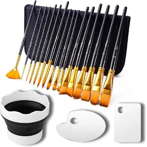 Art Paintbrush Sets of 16, Gouache Paint Brushes, Premium Nylon Hair Brushes, for Acrylic Painting, Face, Body and Oil Watercolor Painting Artist Professional Painting Brushes Set (Black)