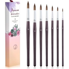 7pcs Kolinsky Watercolor Brush Professional Artist Painting Brush Set Round Watercolor Paint Brush Kit for Watercolor Acrylic Gouache Inks Tempera