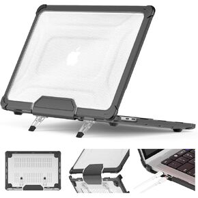 HXCASEAC Case Compatible with MacBook Air 15 inch 2025 2024 2023 / M4 M3 M2, Anti-Scratching Protective Hard Cover with Foldable Stand A3114 A2941 - Black in Kuwait