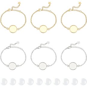 UNICRAFTALE 10 Sets 2 Colors Bracelet Bezel Settings Stainless Steel Bezel Bracelets Blank Tray Bangles 16mm Flat Round Glass Cabochons Bracelet Blanks for Crafting DIY Bracelet Making