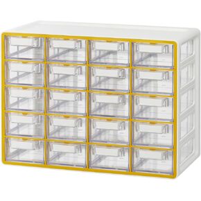 BLUE GINKGO Large 12-Drawer Cabinet – Stackable Clear Organizer for Hardware, Beads, Plastic Bricks, Office, and Craft Storage (Made in Korea, Yellow)