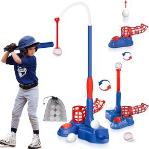 4-in-1 Tball Set for Toddlers Kids: T Ball Sets for Kids 3-8 Toddler Baseball Set, Hanging Tee Ball Golf Set Toys, Pitching Machine & 6 Plastic Balls, Outdoor Toddlers Sports Toy