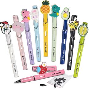 10 pcs Infinity everlasting pencils. Ink less no sharpened pencils with erasers & 10 extra nibs for kids. Perfect drawing & writing in school & home.