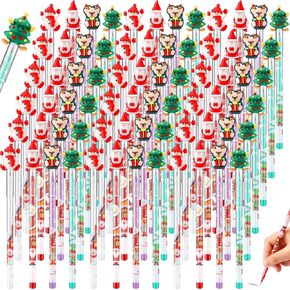 Yexiya 100 Pcs Christmas Multi Point Stackable Push Pencil, 4 Styles Christmas Pencils Bulk with Xmas Tree Santa Snowman Reindeer Topper for Kids Classroom Rewards Christmas Favors Prize Stuffers