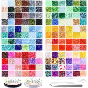 Glass Seed Beads Kit 3mm Small Waist Beads 8/0 with Elastic String Tweezers for Jewelry Necklace Bracelets Earring Making (144 Colors)