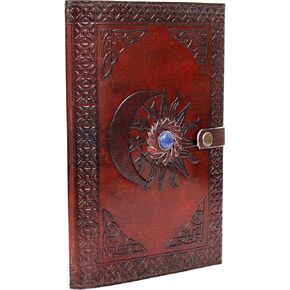 Leather Journal with Lined Pages - Sun & Moon Leather Bound Writing Journal for Women & Men (5x7 in) Lined Journals for Women, Leather Bound Notebook Ruled Journal & Diary, Lined Journal for Writing