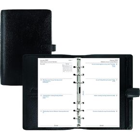 Filofax Finsbury Organizer, Personal Size, Black - Traditional Grained Leather, Six Rings, Week-to-View Calendar Diary, Multilingual, 2025 (C025302-25)