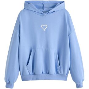 Milumia Girl's Cute Hoodie Heart Print Pocket Front Sweatshirts Drop Shoulder Casual Pullovers for Kid's Fall Outfits