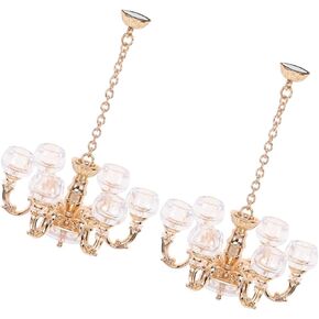 2pcs Dollhouse Chandelier Miniature Lamp Mini House Photo Prop Mini Furniture Mini Ceiling Lamp Tiny Hanging Light Mini DIY Ceiling Light Sand Table DIY Materials Mini House Supply