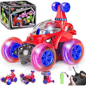 Spider Remote Control Car for Boys 4-7 8-12 Birthday Chritmas Gifts, Cool Stunt Rc Car Red Spider Monster Truck with 360 Flips 3D Lights & Music Switch for Indoor Outdoor Night Fun