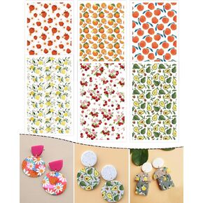 Puocaon Fruit Clay Transfer Paper - 6 Design 24 Pcs Polymer Clay Transfer Paper, Peach Orange Avocado Clay Transfer Paper Sheets, Lemon Strawberry Image Transfer Sheets for Polymer Clay Jewelry