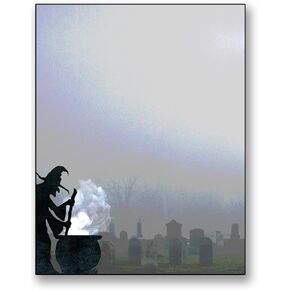 Eerie Graveyard Witch Stationery - 50 Sheets Letterhead for Halloween & Fall Events