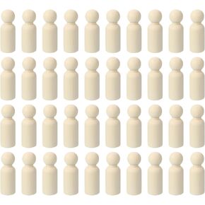 PATIKIL 2.95" Height Wooden Pegs Dolls, 52Pcs Wood Pegs People Dolls Dad Unfinished Bodies Natural Wood Figures for Painting DIY Crafts Arts Graffiti