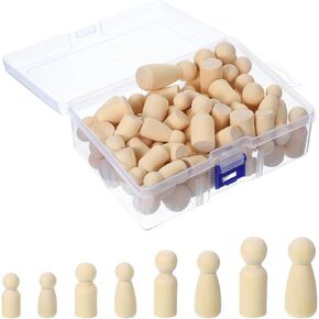 PATIKIL 2 Set Wooden Pegs Dolls, 100Pcs Wood Pegs People Dolls Unfinished Bodies Natural Wood Family Figures for Painting DIY Crafts Arts Graffiti