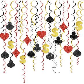 30 PCS Casino Themed Party Spiral Pendant Sets, Birthday Party Hanging Pendants, Poker Themed Decorative Supplies, Baby Shower Red And Black Poker Las Vegas Night Party Supplies