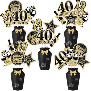 JOYMEMO 24 Pcs 40 Year Class Reunion Centerpiece Sticks - Black and Gold 40th School Class Reunion Decorations Table Centerpieces Double-Sided for Class of 1984 High School Reunion Welcome Back Party