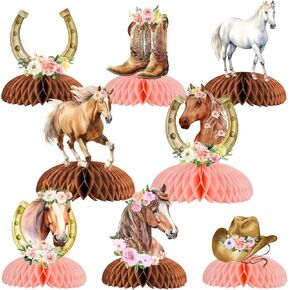 8Pcs Horse Honeycomb Centerpieces Decorations for Girl, Horse Racing Western Cowgirl Themed Table Toppers, Floral Horse Table Decors for Girl’s Birthday Baby Shower Party Supplies