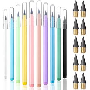 10 قطع قلم رصاص دائم بدون حبر مع ممحاة قلم رصاص قابل لإعادة الاستخدام مع طرف بديل للأطفال للكتابة والرسم والصياغة واللوازم المدرسية للمكتب المنزلي (لون زاهي) in Kuwait