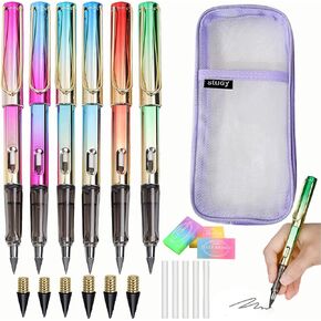 Infinity Pencil, 6 Pcs Everlasting Pencil with Eraser, Forever Pencil, Inkless Pen, Including Eternal Pencil, 6 Replaceable Nibs, 3 Erasers, 1 Pen Case, Suitable for School, Home, Office Supplies in Saudi Arabia