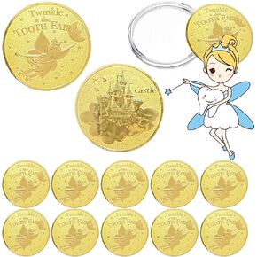 Tooth Fairy Coins, WINDSIUUU 10PCS Lost Teeth Reward Commemorative Coin Dental Tooth Fairy Golden Plated Metal Coin Kids Teeth Change Souvenir Christmas Dentistry Dentist Gifts for Lost Tooth Kids