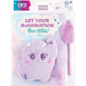 Make It Real 3C4G: Imagination Land Wild Style Plush Journal & Pen - 192 Pages, Pink-Purple-Monster Design, Sketch, Diary, Three Cheers for Girls, Kids Ages 6+