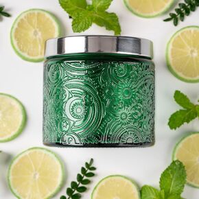 Art Secret 9-Pack 10 oz Sun Moon Star Embossed Glass Candle Jars with Mirror Lids and Labels - Unique Amber Candle Containers with Lids for Candle Making