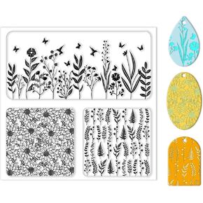CHGCRAFT Polymer Clay Texture Sheet Leaves and Flowers Clay Texture Mat Floral Clay Texture Stamp Polymer Clay Earrings Tools Clay Texture Mat for Jewelry Making DIY Crafts, 5.5x5.5inch