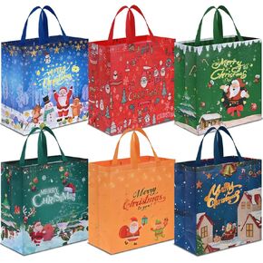 AhfuLife 12PCS Extra Large Christmas Gift Bags, 15.7'' x 14.2''x 5.9'', Christmas Tote Bags with Handles, Reusable Non-woven Christmas Shopping Bags for Xmas's Party Supplies New Year Decorations