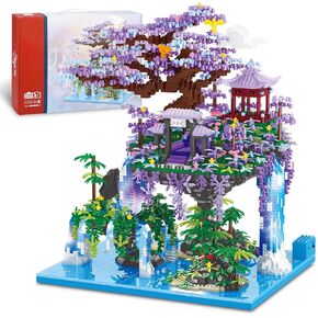 Chinese Moon Palace Pavilion Building Blocks Set - Micro Miniature Bonsai Tree House with String Lights and Flowers for Adults and Kids (4574 Pieces)