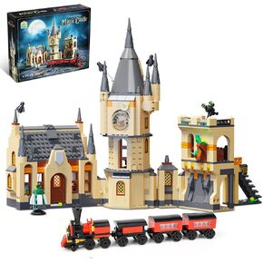 Castle Clock Tower Building Set with Lighting, Train Building Toy Gift Ideas for Boys Kids Aged 8-14, Compatible with Lego Set, Magic Harry Castle Architecture Model for Adult Potter Fans (868 PCS)