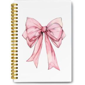 LiTiu Pink Coquette Preppy Notebook, Bow Aesthetic Spiral Journaling Notebook for School Teen Girls, Preppy Funky Hardcover Spiral Campus Notebook 80 Sheets 5.8x8.3
