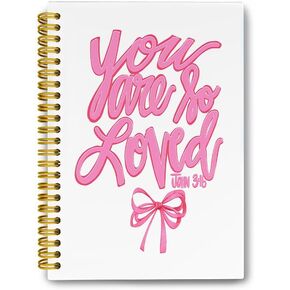LiTiu Pink Bible Notebook, You are so Loved Spiral Journaling Aesthetic Notebook for School Teen Girls Women, Trendy Funky Coquette Preppy Hardcover Spiral Christian Campus Notebooks 80 Sheets 5.8x8.3