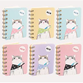 AUEAR, Cute Cat Mini Notebook Cover Wire bound Memo Book 3.14.1" Spiral Top Books for School Supplies Office (6 Pack)