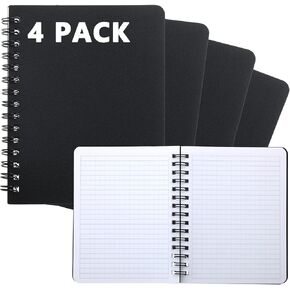 Qilery 4 Pcs Graph Paper Waterproof Notebook Spiral 4 x 6 Inch Weatherproof Notebook Grid Stone Paper All Weather Notepads Pocket Journal Note Taking for Outdoor Office College Activities (Black)