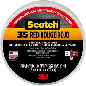 3M Scotch 35 Vinyl Electrical Color Coding Tape, 3" Core, 0.75" X 66 Ft, Red