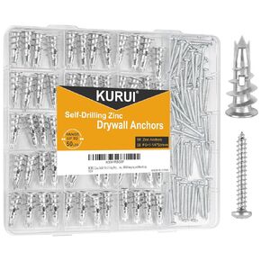 KURUI Conical Concrete Wall Anchors and Screws Assortment Kit, 200PCs Masonry Anchors with 2PCs Drill Bit,100 Brick Anchors and 100 Self Tapping Screws-Blue