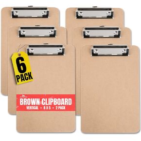 1InTheOffice Brown Clipboard 5x8, Hardboard Clip Board with Low-Profile Clip, 0.5" Clip Capacity, Vertical, (6/Pack)