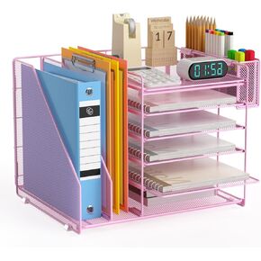 Desk Organizers, 6-Tier Paper Letter Tray Office Desk Accessories with File Organizer Holder and Pen Holder,for Office Organization and Storage(Black)