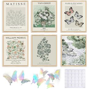 QIAOMICS Sage Green Poster Master Wall Art,Matisse Wall Decor Aesthetic,Exhibition Posters Wall Art Flower Pictures for Bedroom,Living Room (8×10inch Unframed)