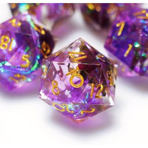 5 Pieces D20 Dice 21MM 20 sideds DND Resin Sharp Edged Resin Dice for Dungeons and Dragons, RPG, MTG Polyhedral D&D Dice (Azure + Purple)