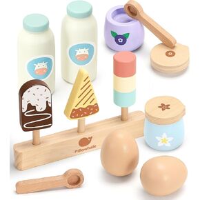Pasta Food Toys, Wooden Play Kitchen Food , Play Food with Pots and Pans Playset, Kids Pretend Play Kitchen Accessories Toys Set for Girls Boys 3+Years Old