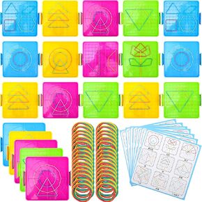 20 قطعة من البلاستيك مزدوج الجوانب Geoboard مادة معالجة رياضية Geoboard بلاستيكية رسومية Geoboard مع أشرطة مطاطية لرياض الأطفال ألعاب تعليمية ذات شكل هندسي، 4 ألوان