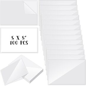 Seajan 100 Pack Self Adhesive Display Pockets Peel and Stick Clear Paper Sleeves Wall and Door Communication Clear Adhesive Sheet Protector Letter Size Plastic Adhesive Sheets (5 x 8 Inches)