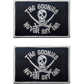 Goonies Never Say Die Patch: 2 Pc Funny Military Morale Patches Cute Meme Mello Patch - Hook and Loop - Embroidered Emblem Fastener for Tactical Backpack Bags Murph Vests Jeans Hats Helmets