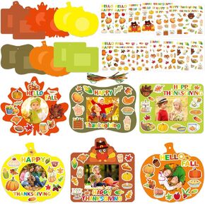 WorldBazaar Thanksgiving Crafts for Kids 12 Sets Thanksgiving Picture Frame Craft Kits DIY Photo Crafts Ornaments Fall Party Activities Holiday Decoration