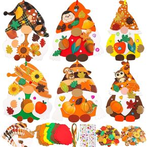 Thanksgiving Crafts for Kids DIY Gnome Art Sets Decoration Make Your Own Fall Gnome Ornaments Pumpkin Leaf Sticker Crafts for Thanksgiving Holiday Autumn Party Project Activities Supplies 12 Sets