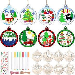 32Pcs Wooden Christmas Ornaments Crafts, Unfinished Wood Cutouts Christmas Ornaments Predrilled Scenes Wooden Slices for Adults Kids Xmas Holiday Winter Christmas Tree Hanging Decorations Gifts