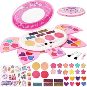 Kids Makeup Kit for Girl,Real Make Up Set,Fold Out Makeup Palette with Mirror, Non-Toxic Makeup Kit for Toddler Kid Children Princess,Christmas Birthday Gift Toys for Girl 3 4 5 6 7 8 Year Old