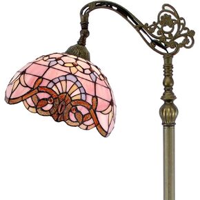 WERFACTORY Tiffany Floor Lamp Pink Baroque Stained Glass Arched Lamp 12X18X64 Inches Gooseneck Adjustable Corner Standing Reading Light Decor Bedroom Living Room S003P Series